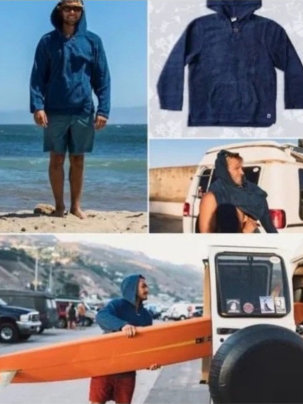BIRDWELL Beach Britches Cali Terrycloth Baja Hoodie Sweatshirt Navy Men's M